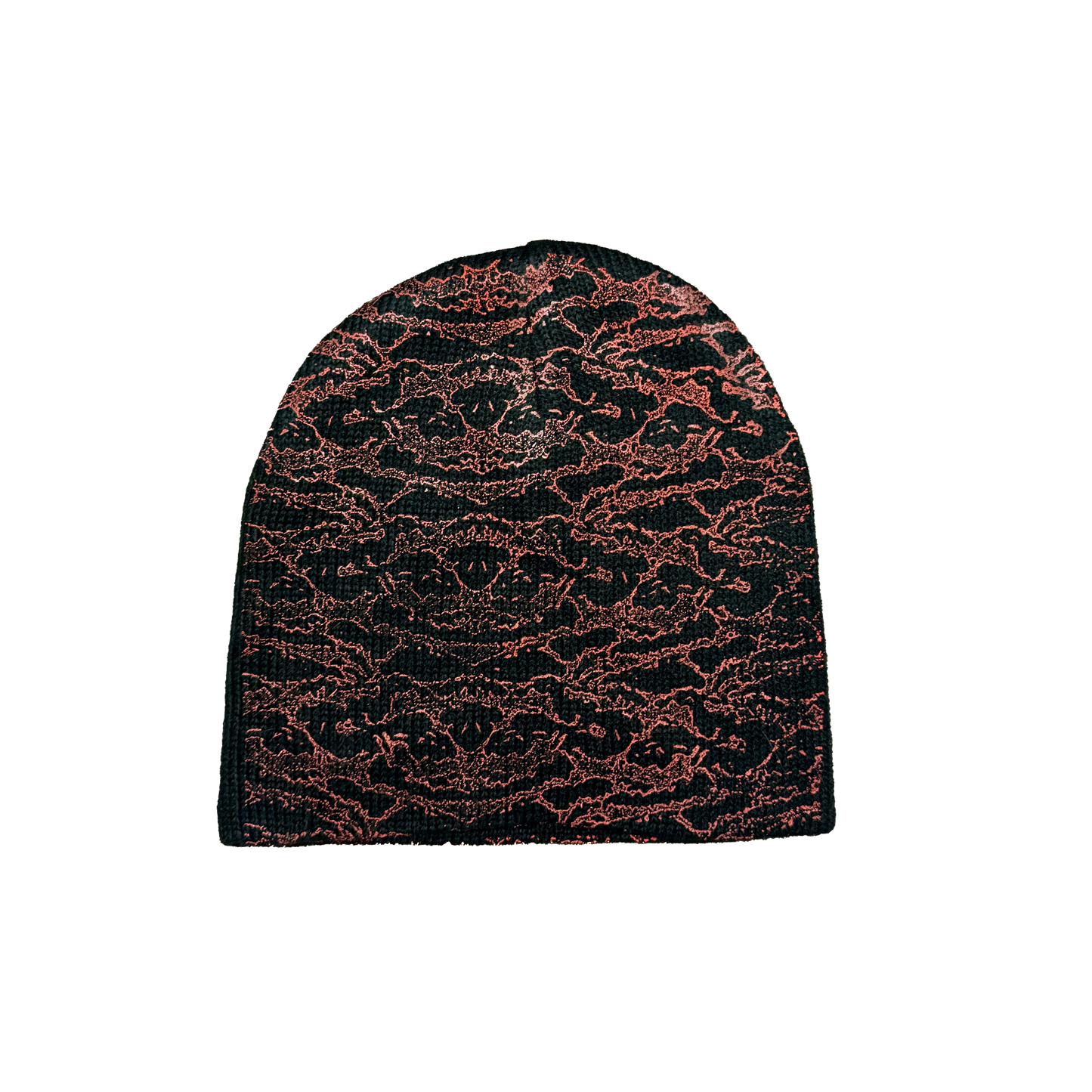 red tiger printed beanie
