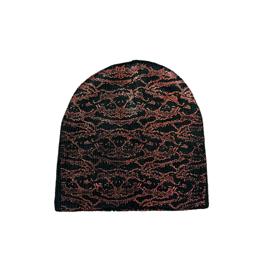 red tiger printed beanie